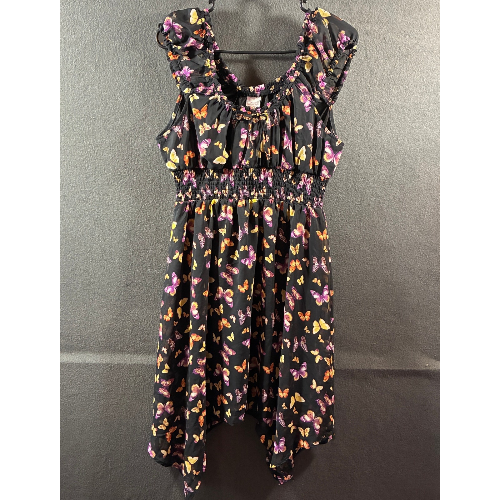 Y2k Women Milkmaid Dress Medium Black Butterfly Asymmetrical Fairy Grunge